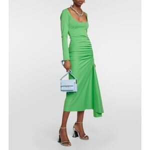 MARNI Primary Green Ruched Detail Deep Scoopneck Midi Dress size 42 US 8/10